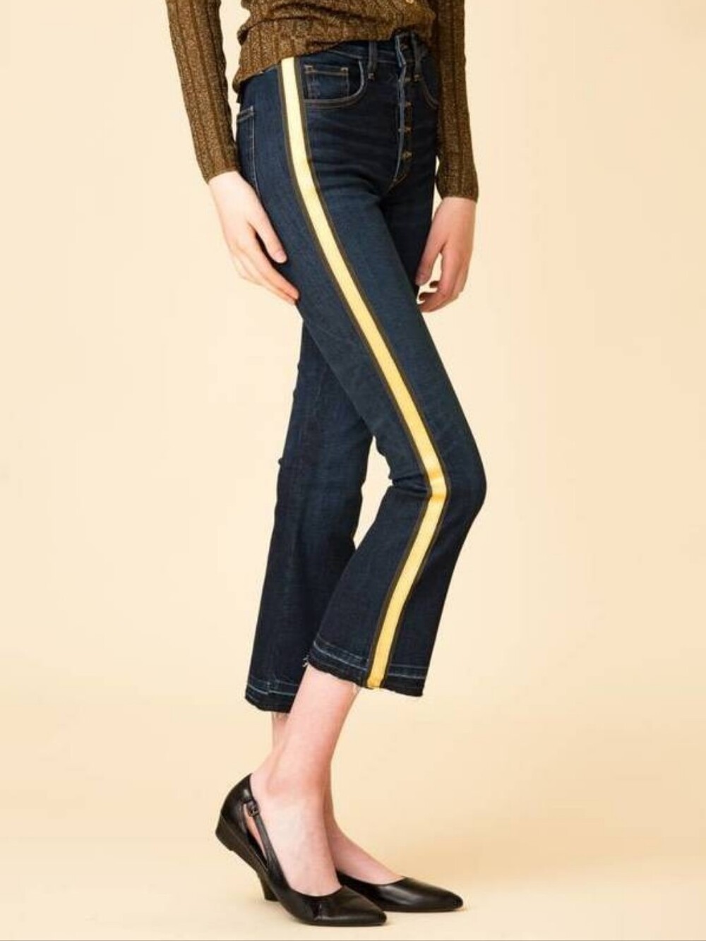 Veronica Beard Carolyn tuxedo stripe boot jeans gold green size 28